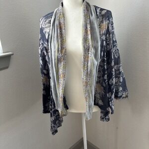 Free People FP One Floral Kimono XS/S Cardigan Navy Floral Sheer Cotton Gauze